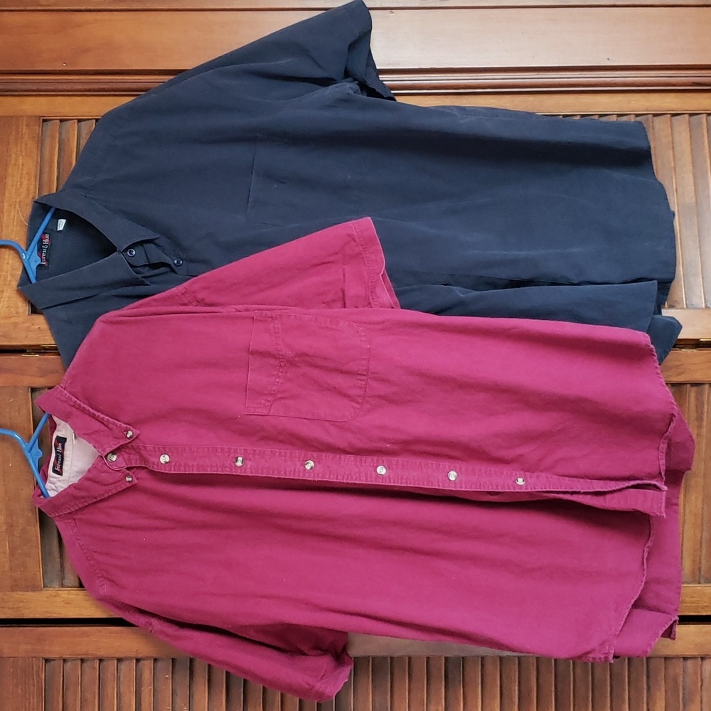 2 Forest & Hue men's button up oxford short sleeve shirts Navy maroon collar XL